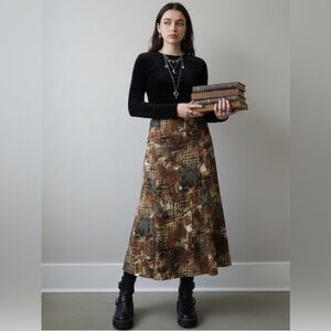Whimsigoth Midi Skirt 90s Abstract Script Print Moody Eclectic